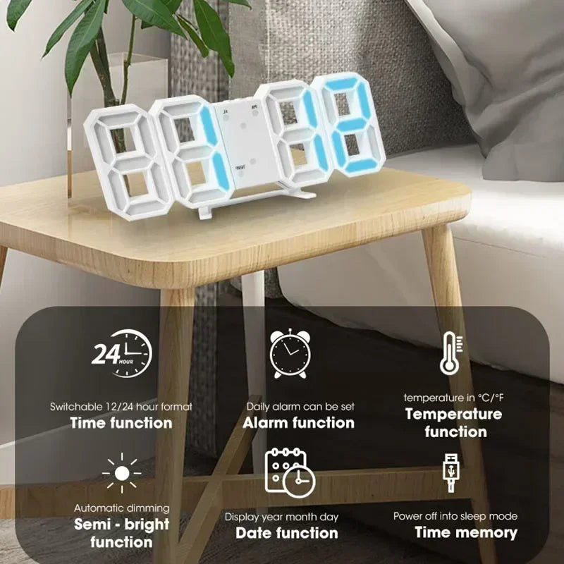 3D LED Digital Alarm Clock Wall Clock Time/date/temperature - HyperAll